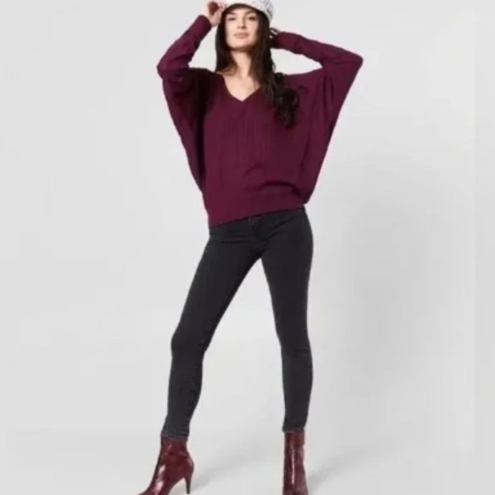 Free People Women's Santa Clara V-Neck Pullover Thermal Top Purple Small NWT